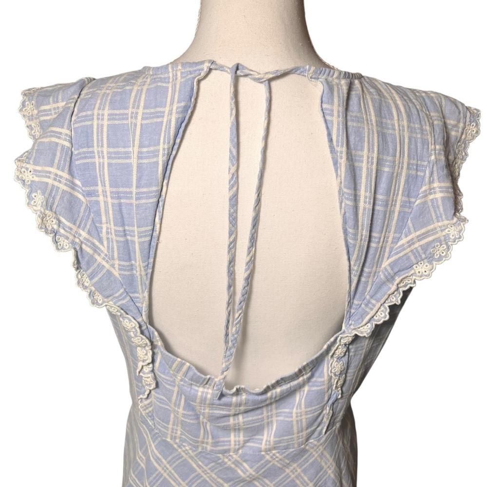 Draper James Linen Blend Embroidered Eyelet Blue White Pinafore Ruffle Dress 12 - Picture 6 of 16